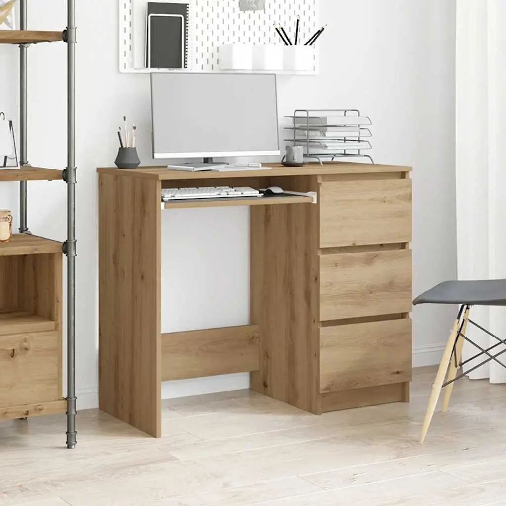Brown Engineered Wood Office Desk with 3 Drawers
