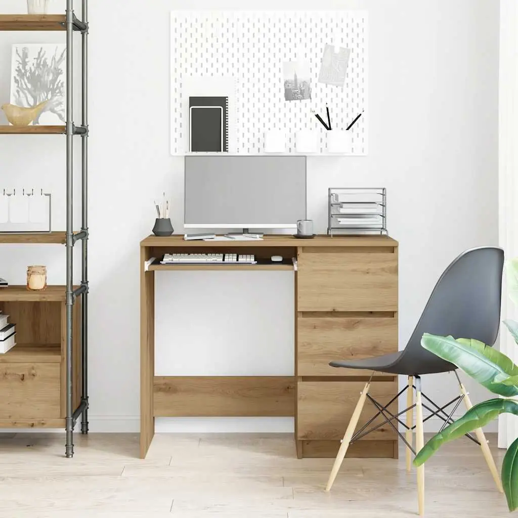 Brown Engineered Wood Office Desk with 3 Drawers
