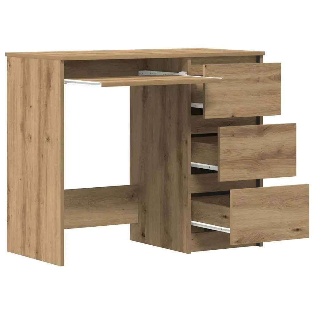 Brown Engineered Wood Office Desk with 3 Drawers