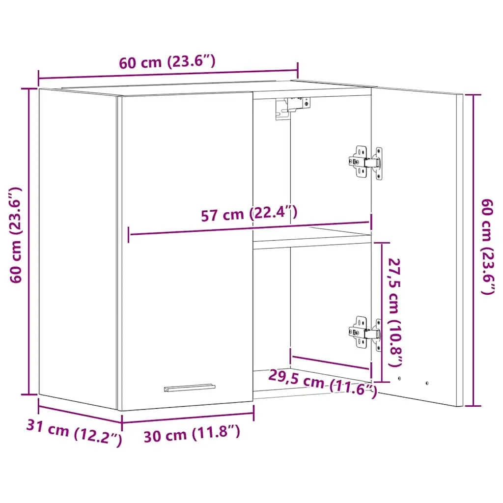 Kitchen Wall Cabinet Grey 60x31x60cm Engineered Wood Storage Cupboard Unit
