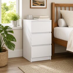 Charming White Nightstand with 3 Drawers for Storage