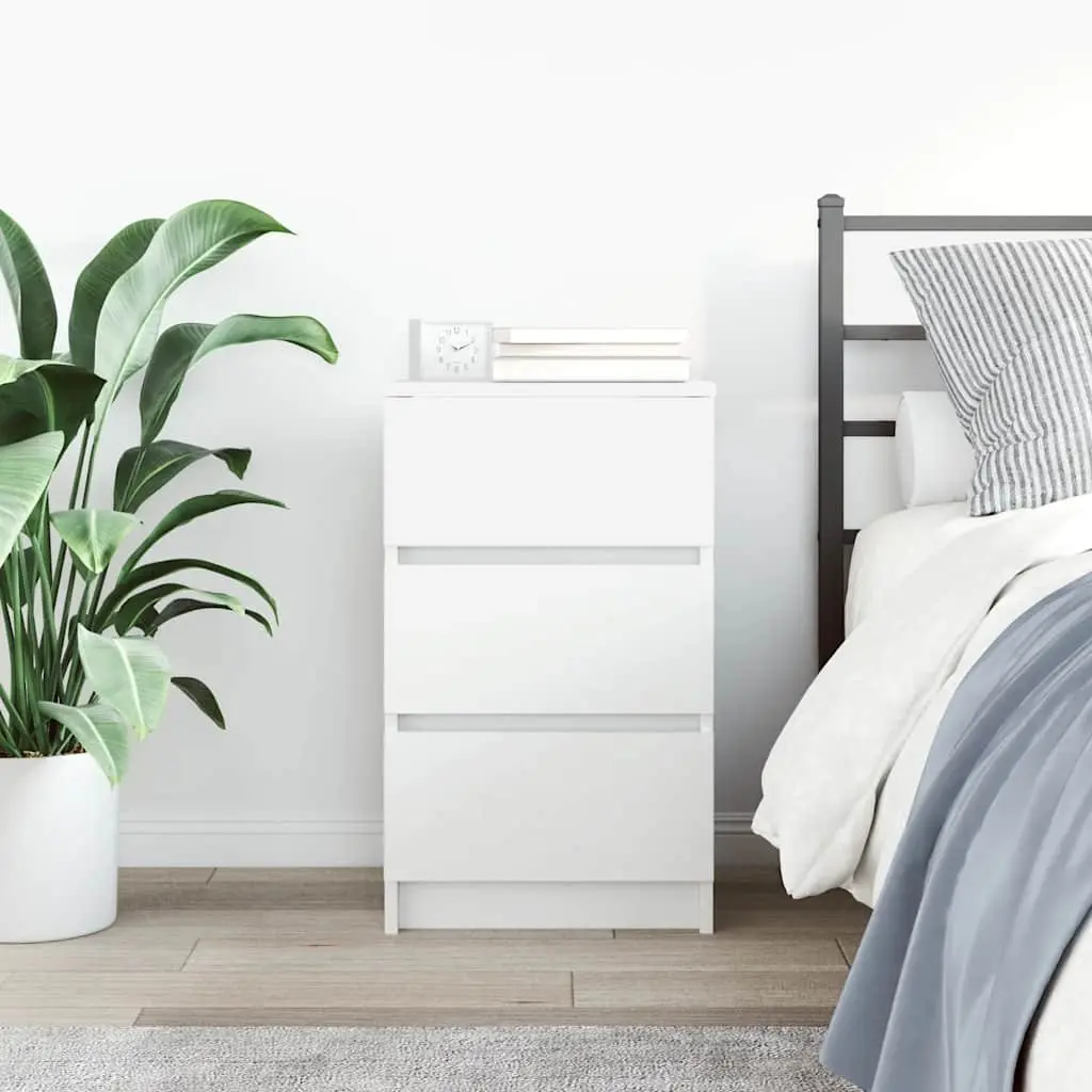 Bedside Cabinet 3 Drawers White Nightstand Bedroom Storage Organiser 39x35x65cm