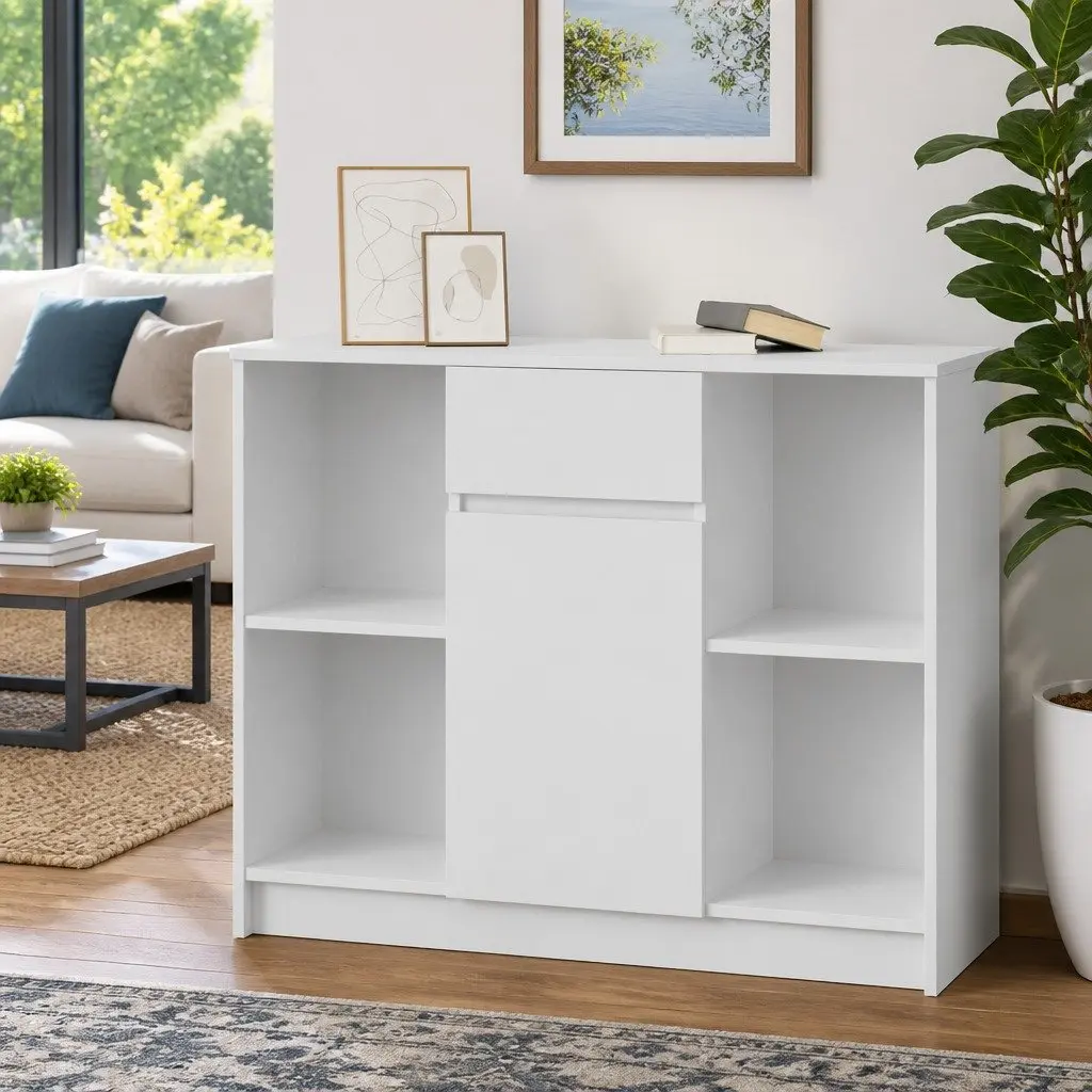 White Sideboard Cabinet with Drawer Storage
