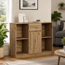 Warm Brown Sideboard Storage Cabinet with Drawer