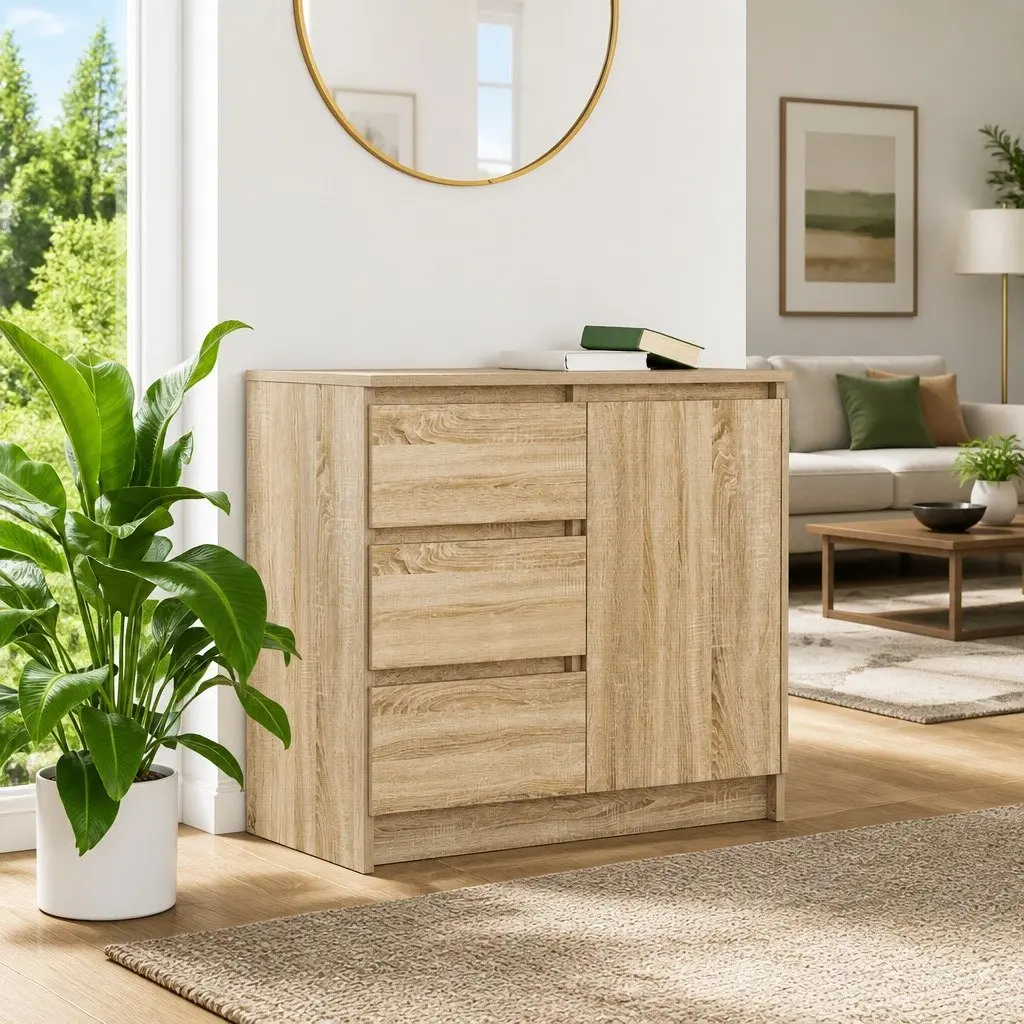 Brown Engineered Wood Sideboard with Storage