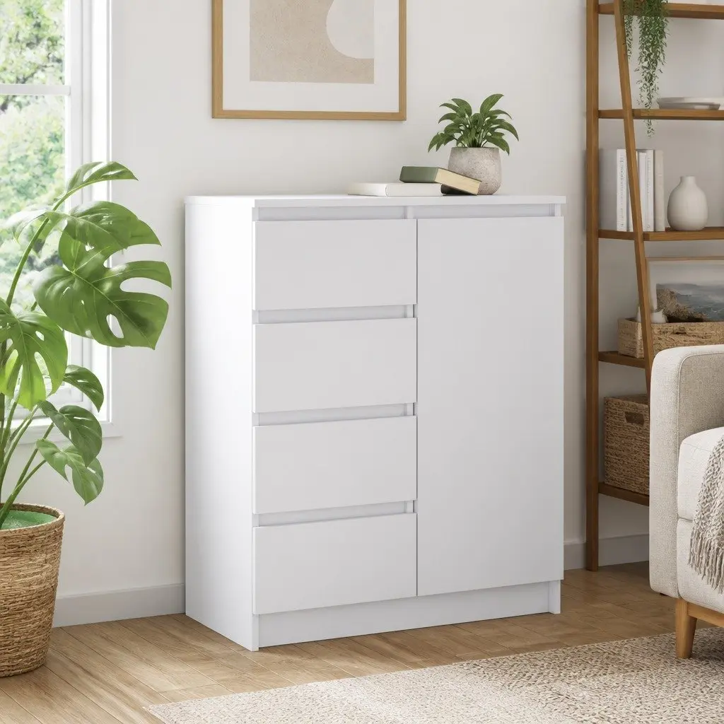 White Sideboard Cabinet with Storage Drawers