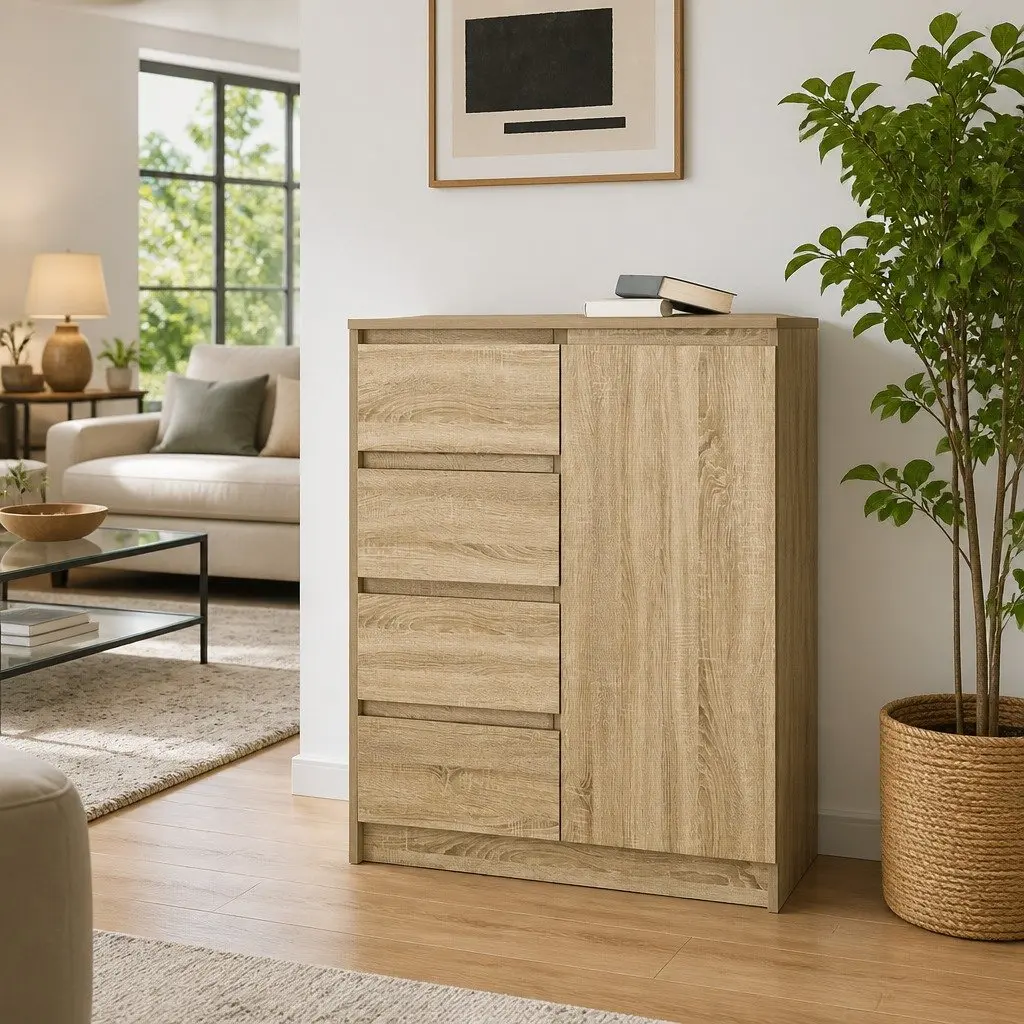 Brown Sideboard Storage Cabinet with Drawers