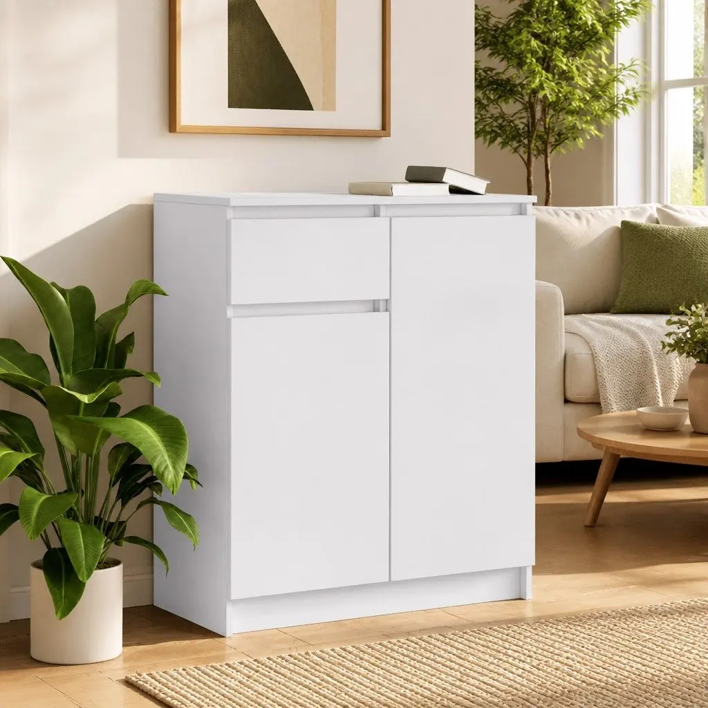White Engineered Wood Sideboard Storage Cabinet
