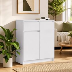 White Engineered Wood Sideboard Storage Cabinet
