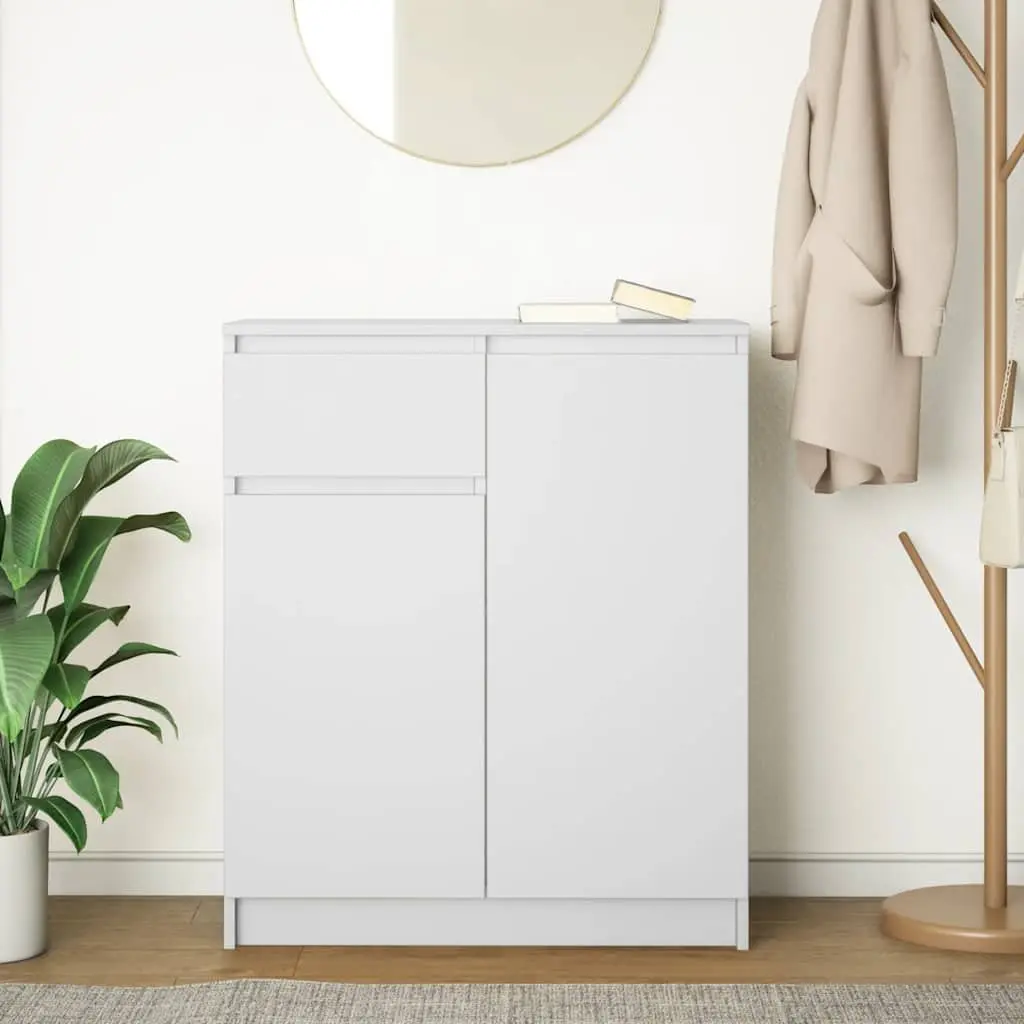 White Engineered Wood Sideboard Storage Cabinet