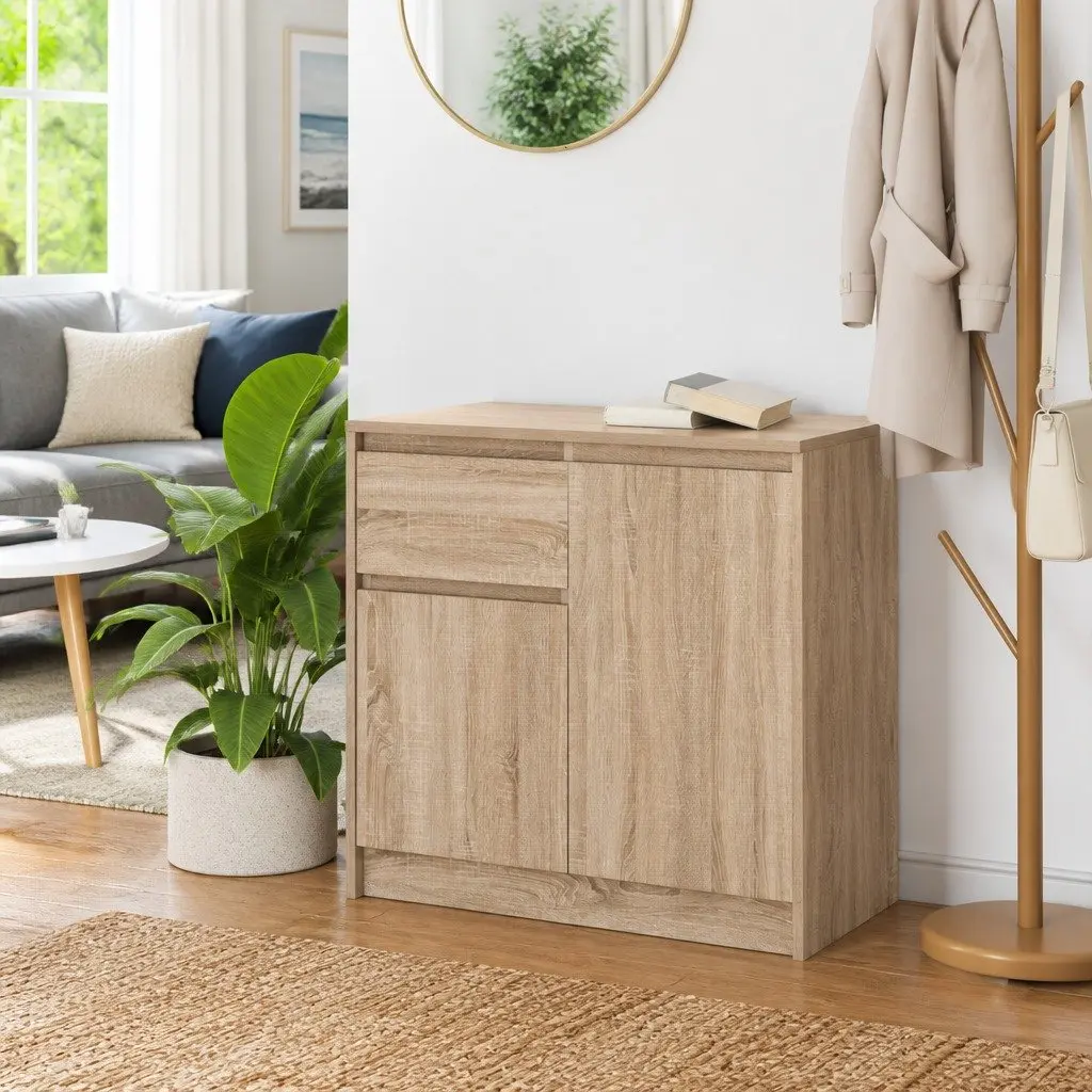 Sideboard with Drawer Brown Engineered Wood Storage Cabinet Living Room