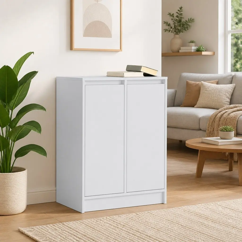 White Engineered Wood Sideboard Storage Cabinet