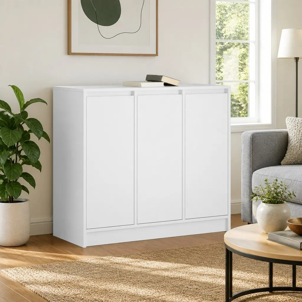 White Sideboard Cabinet 85x34x76cm Engineered Wood Storage Buffet Dining Room