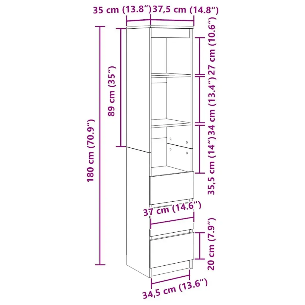 Brown Engineered Wood Highboard Storage Cabinet 180cm