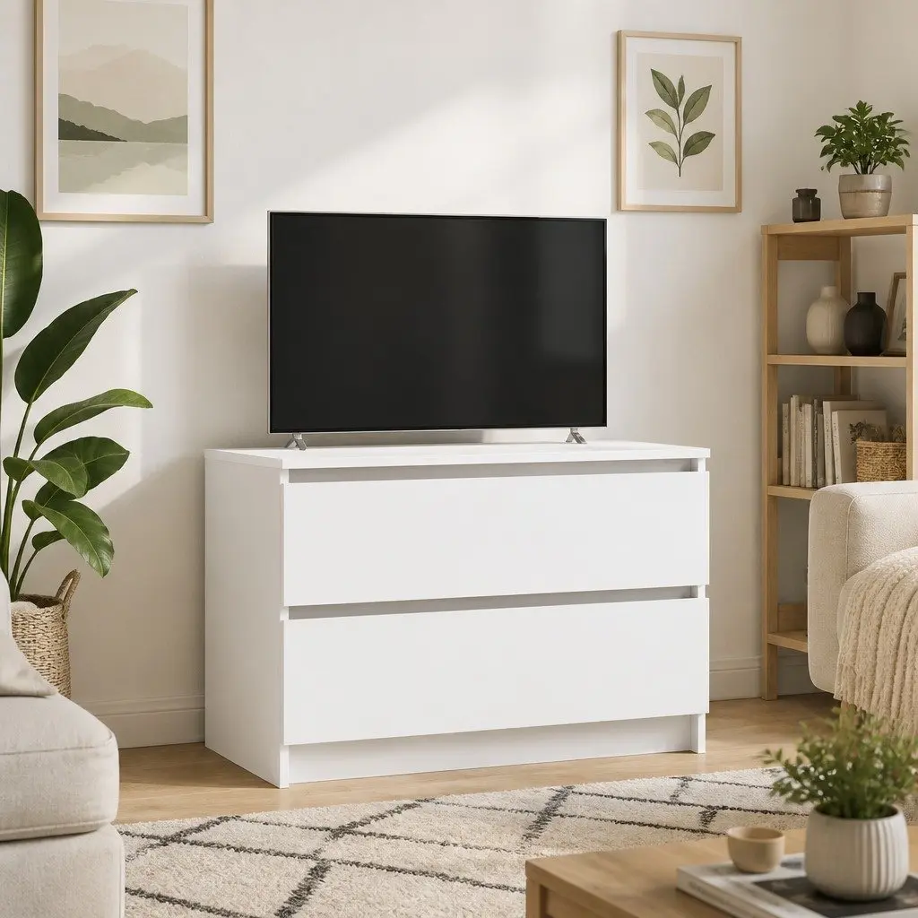 White Engineered Wood TV Cabinet for Living Space