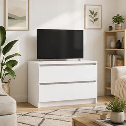 White Engineered Wood TV Cabinet for Living Space