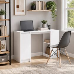 White Engineered Wood Desk for Home Office and Study