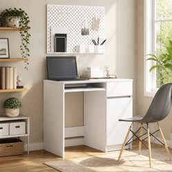 White Office Desk with Cabinet and Drawer Storage