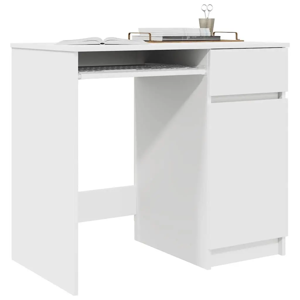 White Office Desk with Cabinet and Drawer Storage