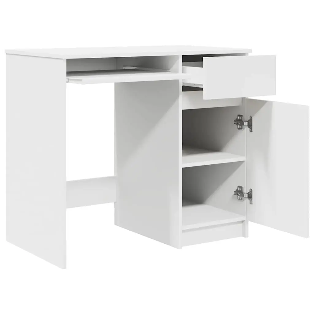 White Office Desk with Cabinet and Drawer Storage