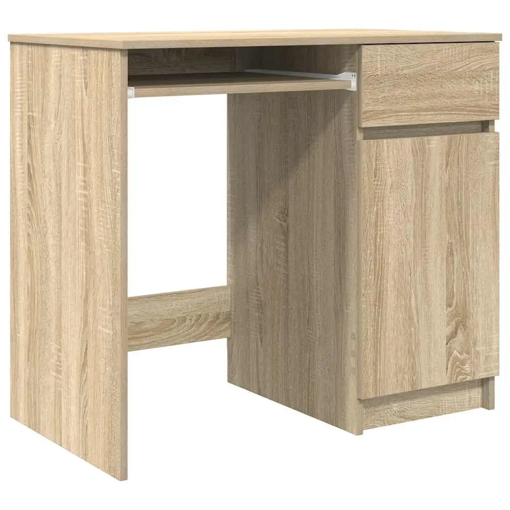Office Desk with Storage Door Drawer Shelf Brown Engineered Wood 86x49x76cm