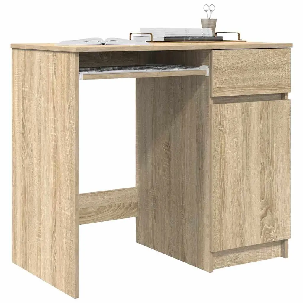 Office Desk with Storage Door Drawer Shelf Brown Engineered Wood 86x49x76cm