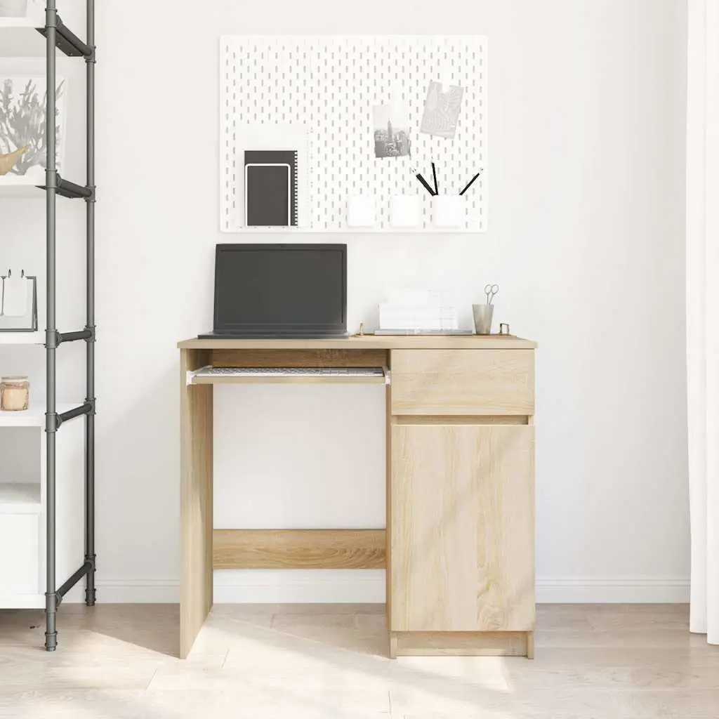 Office Desk with Storage Door Drawer Shelf Brown Engineered Wood 86x49x76cm