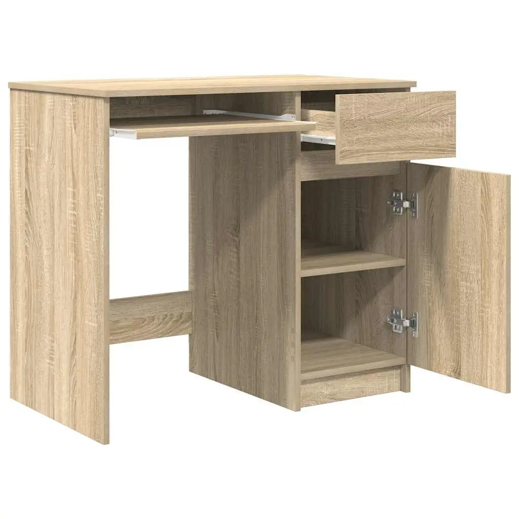 Office Desk with Storage Door Drawer Shelf Brown Engineered Wood 86x49x76cm