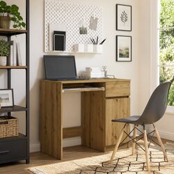 Brown Engineered Wood Office Desk with Storage Cabinet