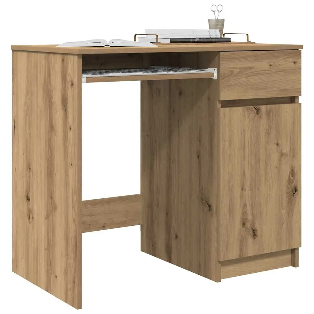 Office Desk Engineered Wood Brown Workstation with Storage Cabinet Drawer Shelf 86W x 49D x 76H cm