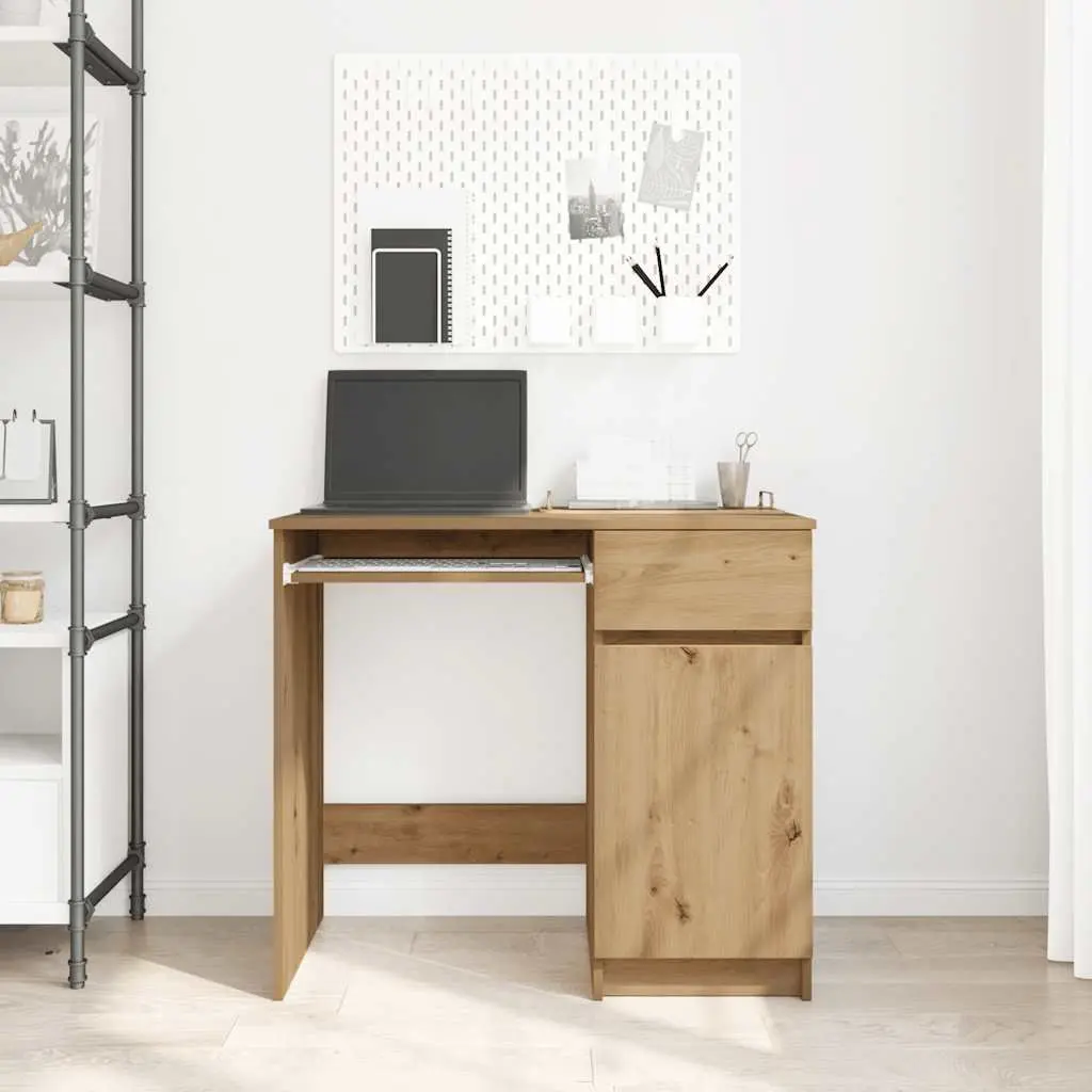 Office Desk Engineered Wood Brown Workstation with Storage Cabinet Drawer Shelf 86W x 49D x 76H cm
