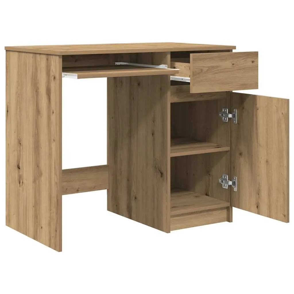 Office Desk Engineered Wood Brown Workstation with Storage Cabinet Drawer Shelf 86W x 49D x 76H cm