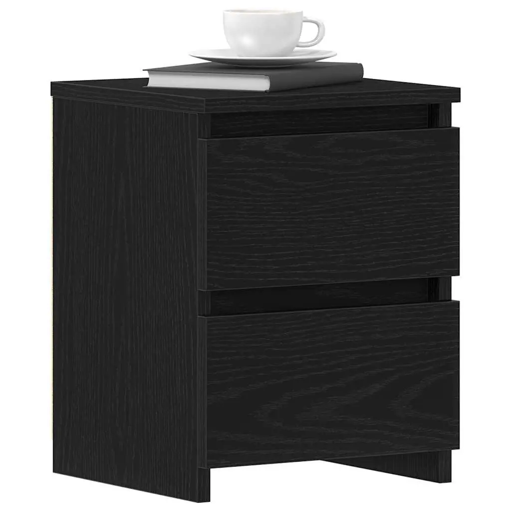 Bedside Cabinet Black Oak 30x30x40cm Engineered Wood Nightstand Storage Drawer Table