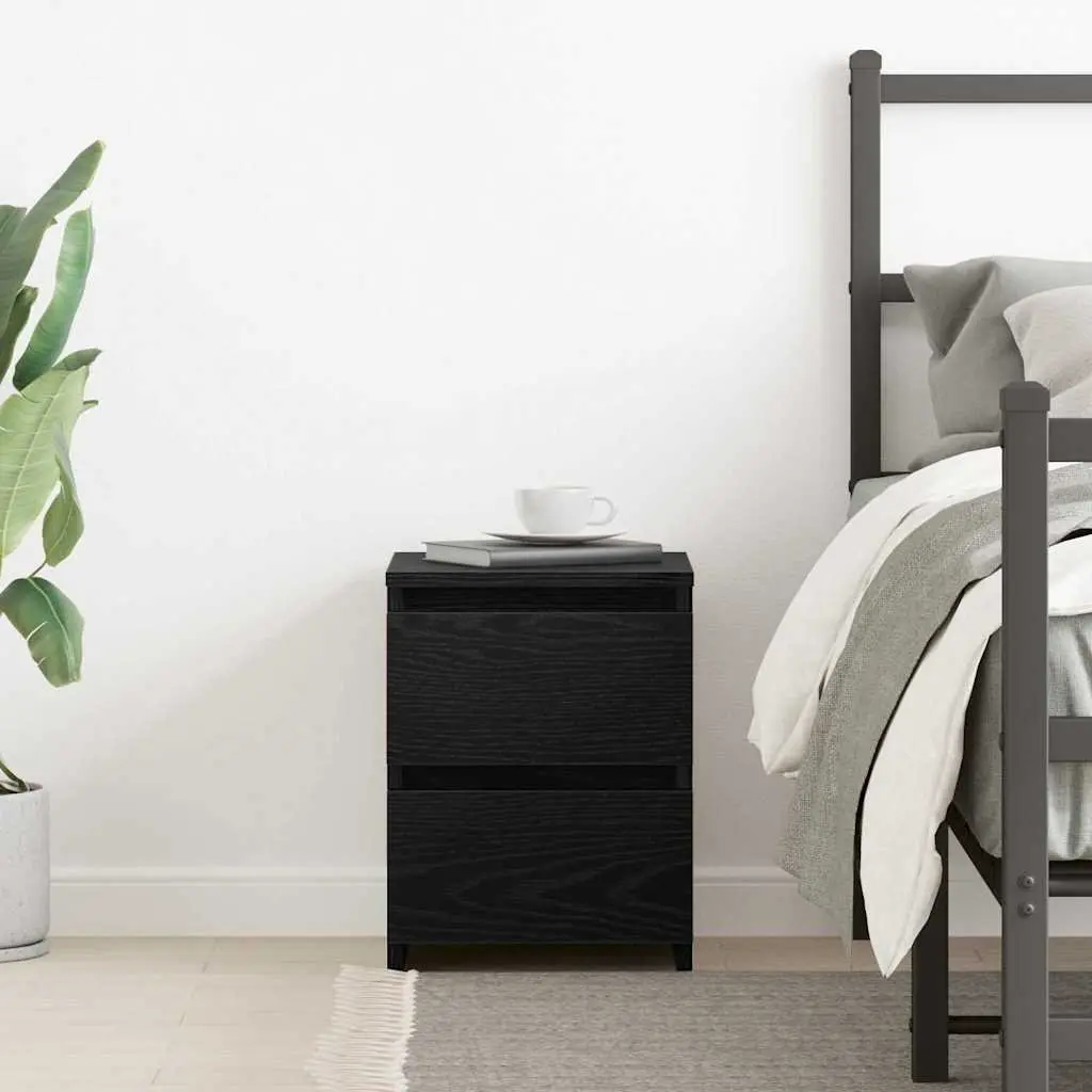 Bedside Cabinet Black Oak 30x30x40cm Engineered Wood Nightstand Storage Drawer Table