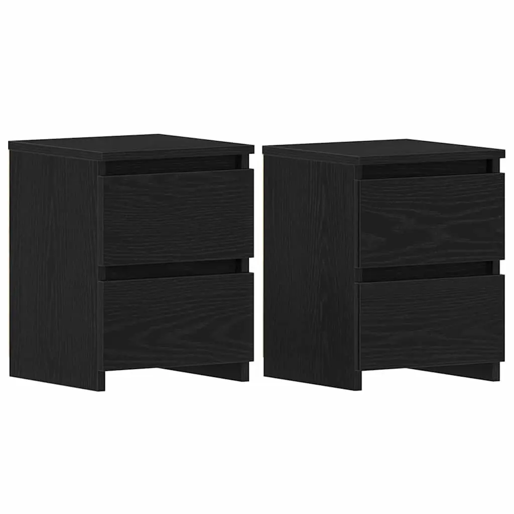 Bedside Cabinet 2 Pieces Black Bedroom Nightstand Storage Drawer Side Table