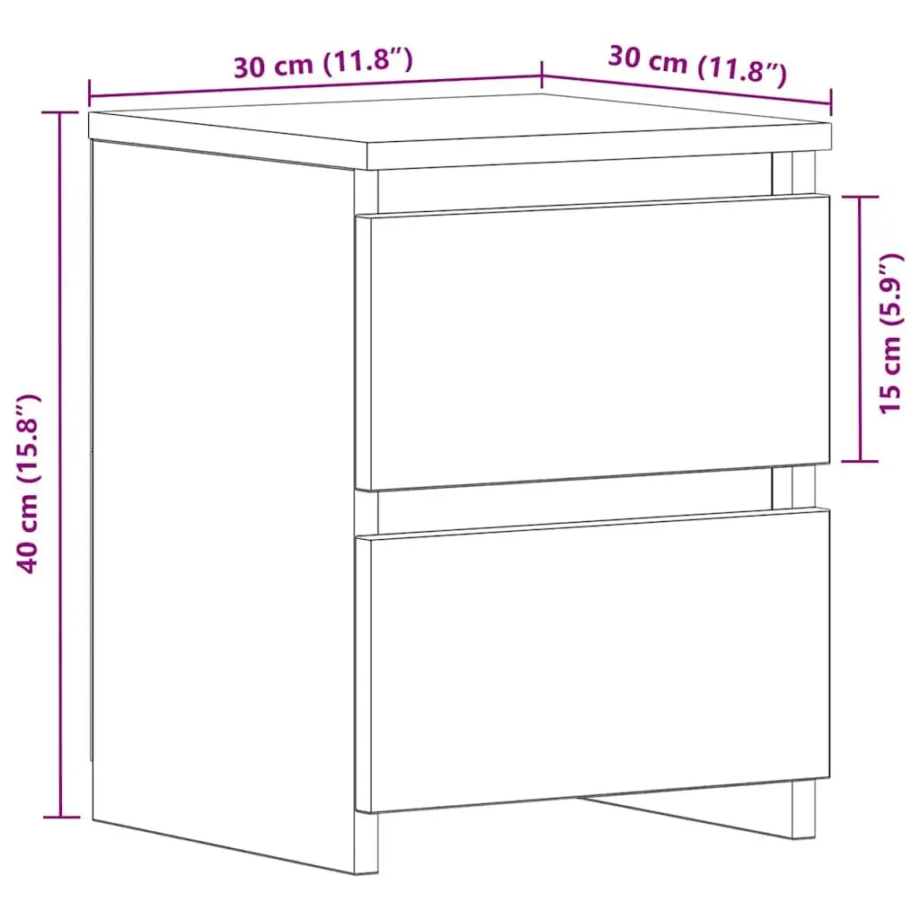 Bedside Cabinet 2 Pieces Black Bedroom Nightstand Storage Drawer Side Table