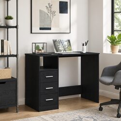 Black Oak Office Desk with Drawers for Home or Study