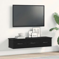 Wall Cabinet Black Oak 88x26x18.5 cm with 3 Drawers Floating Storage Unit