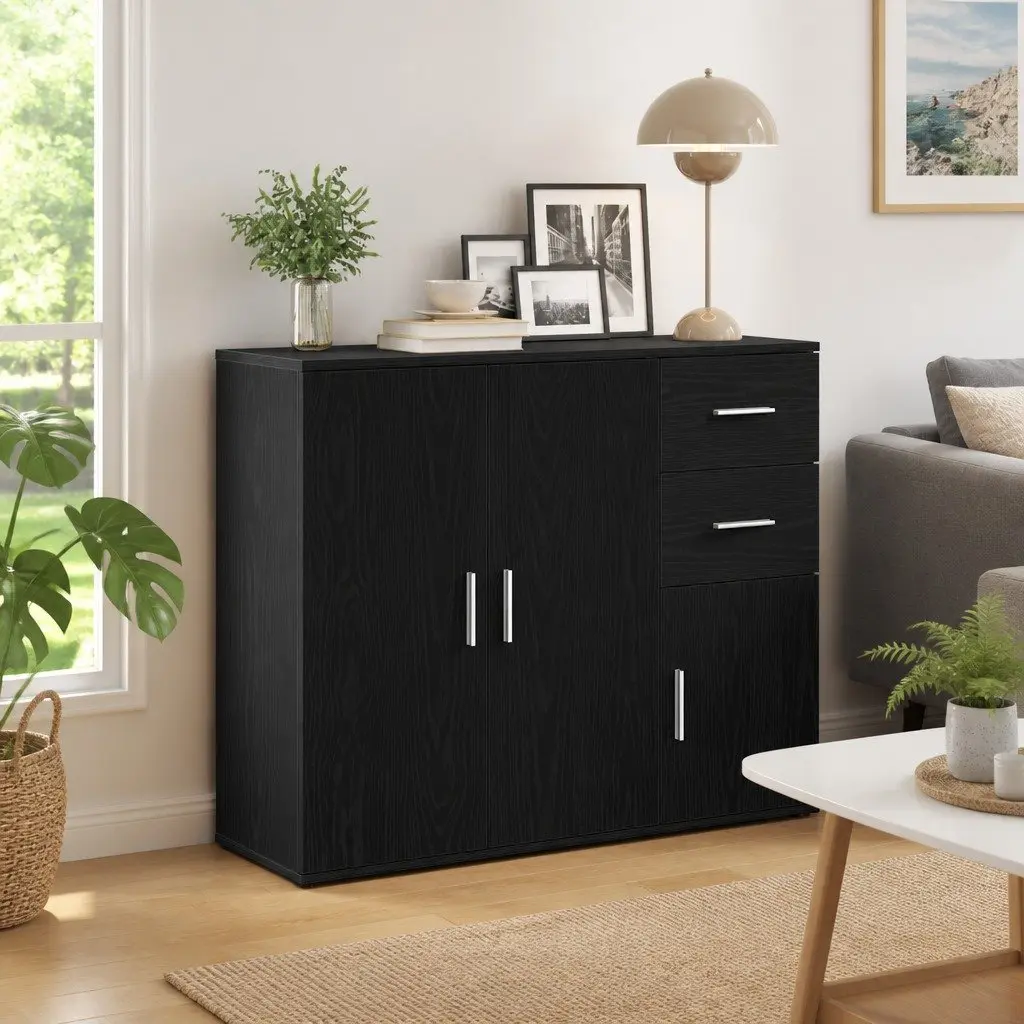 Black Oak Sideboard 91x29.5x75 cm Storage Cabinet