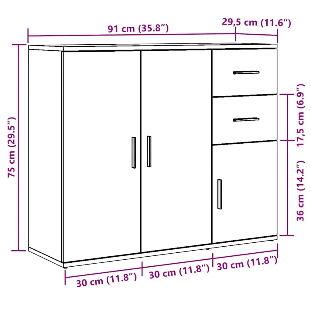 Black Oak Sideboard 91x29.5x75 cm Storage Cabinet