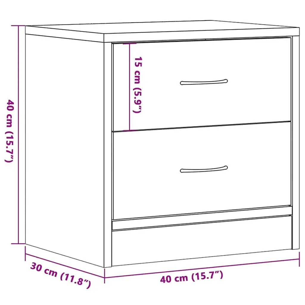 Bedside Cabinet Black Oak 40x30x40cm 2 Drawer Nightstand Storage Organiser