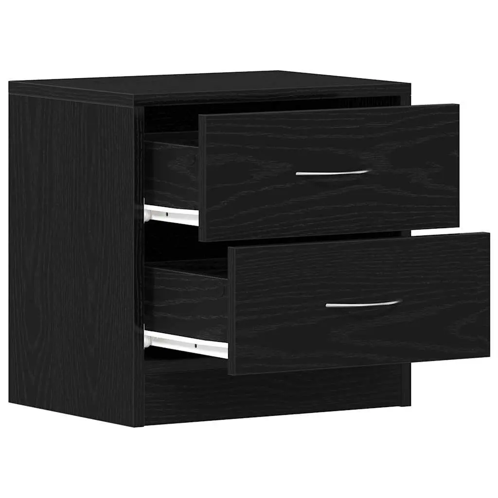 Bedside Cabinet Black Oak 40x30x40cm 2 Drawer Nightstand Storage Organiser