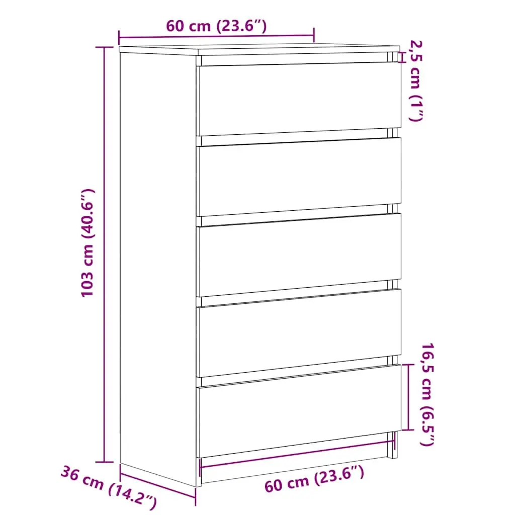 Drawer Cabinet in Black Oak with 5 Drawers