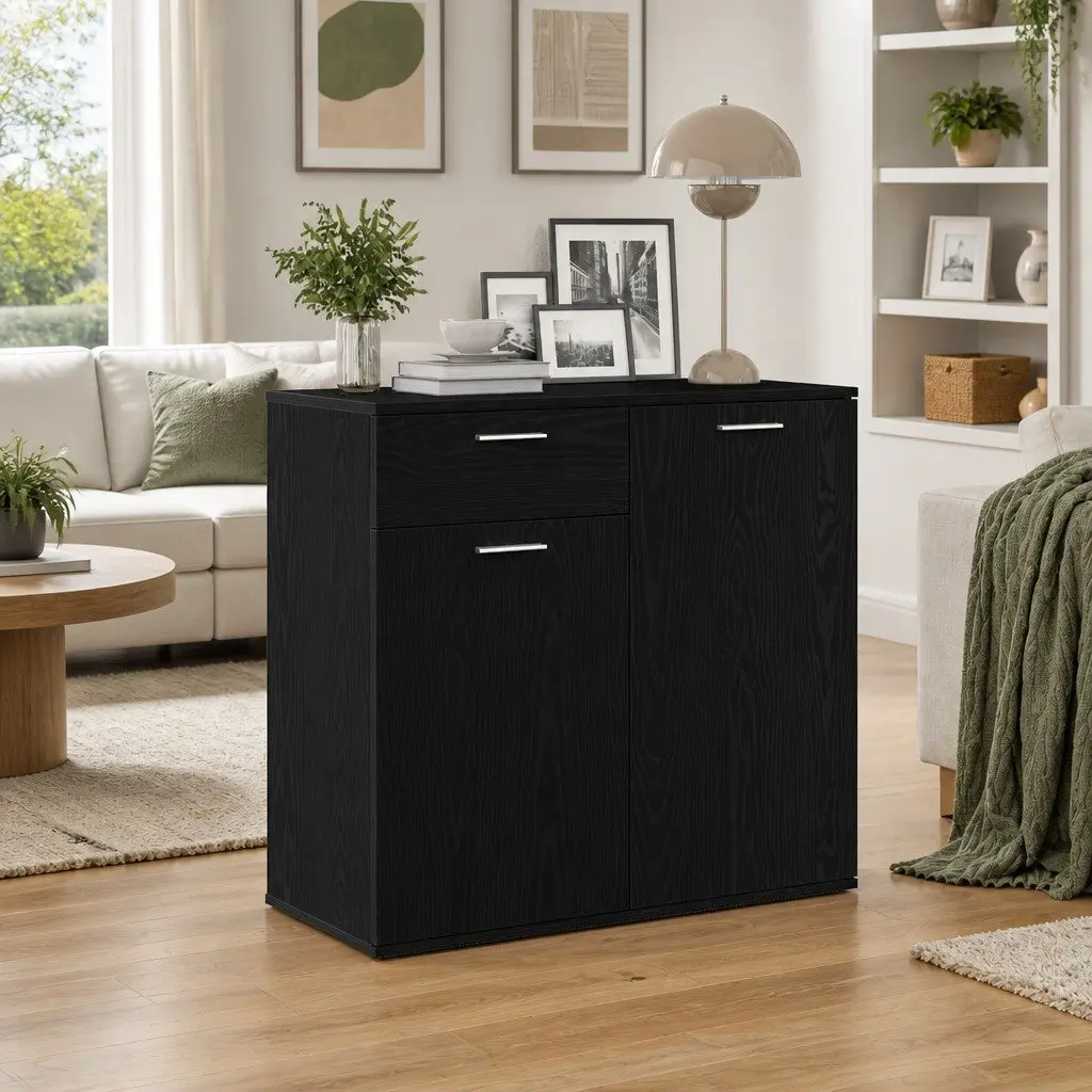Sideboard Black Oak 80x36x75cm Engineered Wood Storage Cabinet
