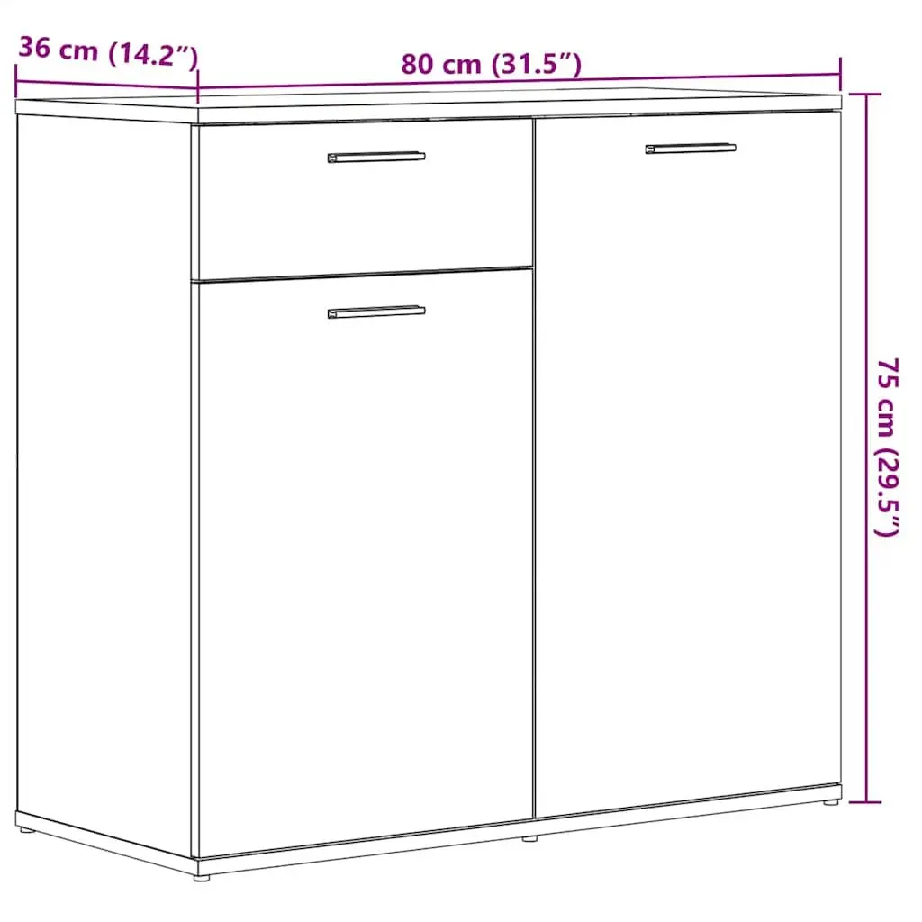 Sideboard Black Oak 80x36x75cm Engineered Wood Storage Cabinet