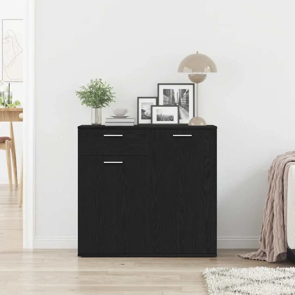 Sideboard Black Oak 80x36x75cm Engineered Wood Storage Cabinet