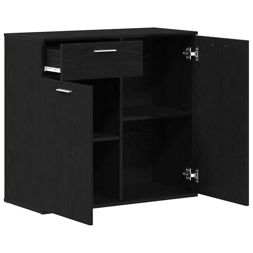 Sideboard Black Oak 80x36x75cm Engineered Wood Storage Cabinet