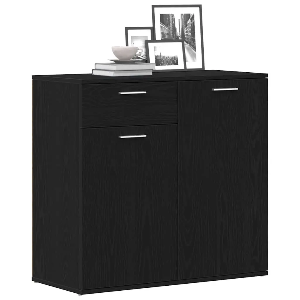 Sideboard Black Oak 80x36x75cm Engineered Wood Storage Cabinet