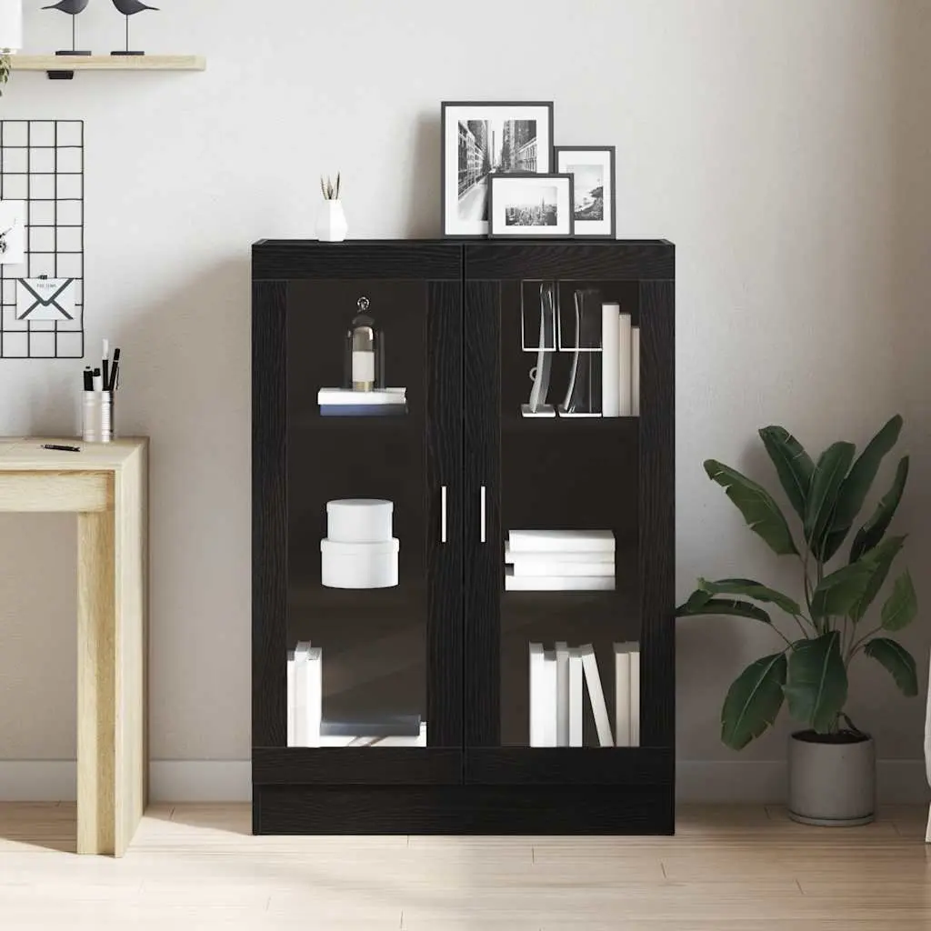 Black Oak Book Cabinet with Storage Shelves