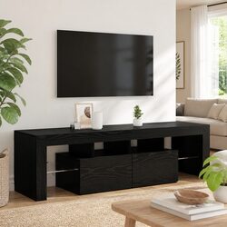 Stylish TV Cabinet with RGB LED Lights in Black Oak
